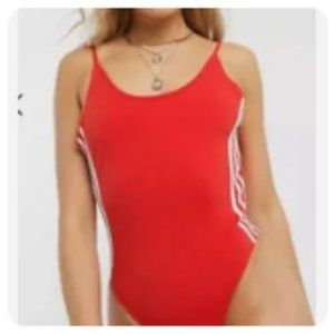 New Adidas Originals Red 3 Stripe Bodysuit Size Small